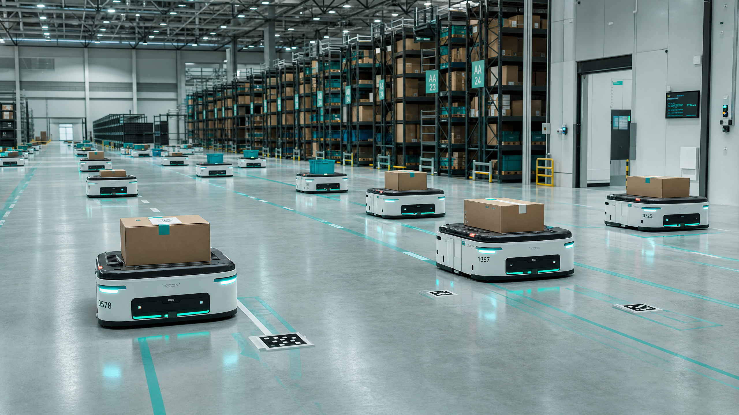 Autonome mobile Roboter in einem modernen Fulfillment-Lager